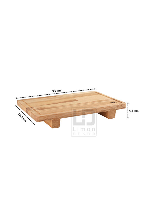 Masif Dişbudak Ayaklı Servis ve Doğrama Tahtası – 33x22.5x4.5 cm | Gıdayla Temasa Uygun, Doğal Ahşap
