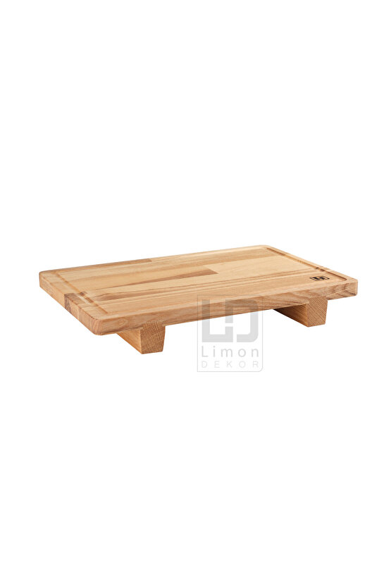 Masif Dişbudak Ayaklı Servis ve Doğrama Tahtası – 33x22.5x4.5 cm | Gıdayla Temasa Uygun, Doğal Ahşap