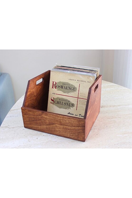 Ahşap LP Plak Sandığı 12 Kestane Rengi - Organizer Kutu - Wooden LP Record Box 12