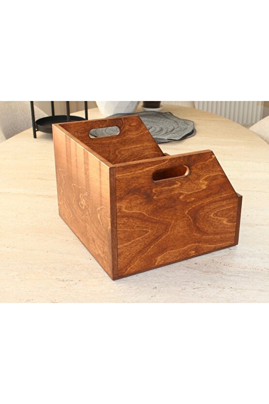 Ahşap LP Plak Sandığı 12 Kestane Rengi - Organizer Kutu - Wooden LP Record Box 12