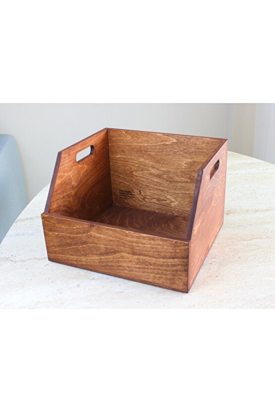 Ahşap LP Plak Sandığı 12 Kestane Rengi - Organizer Kutu - Wooden LP Record Box 12