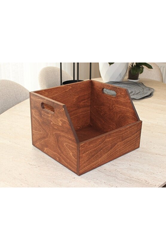 Ahşap LP Plak Sandığı 12 Kestane Rengi - Organizer Kutu - Wooden LP Record Box 12