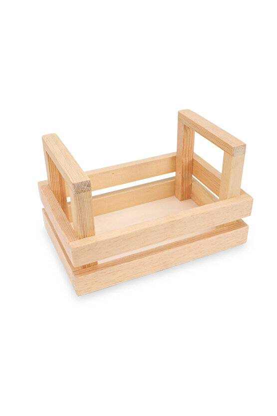 Masif Ahşap Sandık, Tutma Saplı - Servis Kasası - Cafe Masaüstü Organizer  Wooden Box with Handle