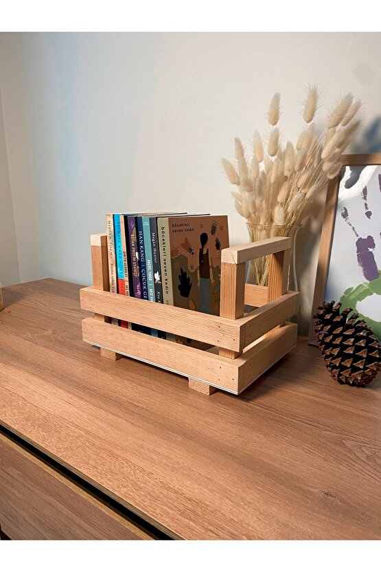Masif Ahşap Sandık, Tutma Saplı - Servis Kasası - Cafe Masaüstü Organizer  Wooden Box with Handle