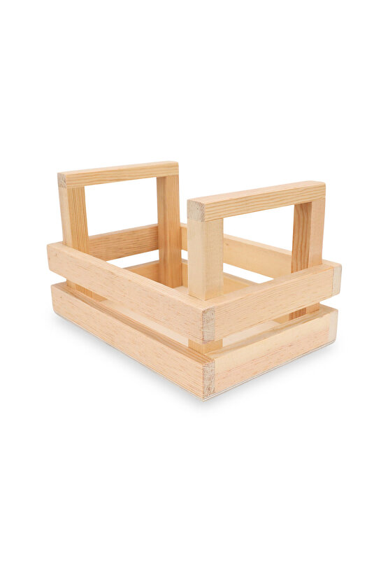 Masif Ahşap Sandık, Tutma Saplı - Servis Kasası - Cafe Masaüstü Organizer  Wooden Box with Handle