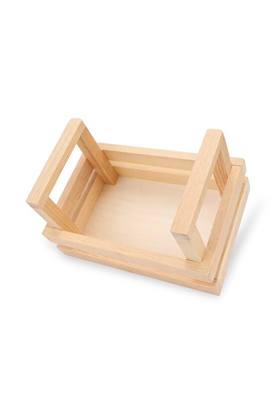 Masif Ahşap Sandık, Tutma Saplı - Servis Kasası - Cafe Masaüstü Organizer  Wooden Box with Handle