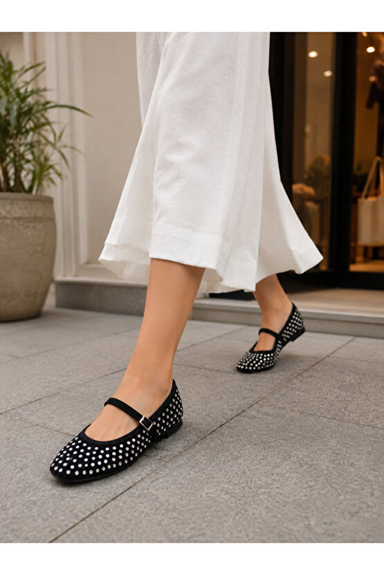 Kristal Taş Desenli Şık ve Rahat taşlı Babet Ayakkabı