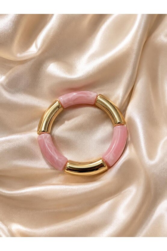 Pudra Pembe Gold Detaylı Esnek Kadın Bileklik