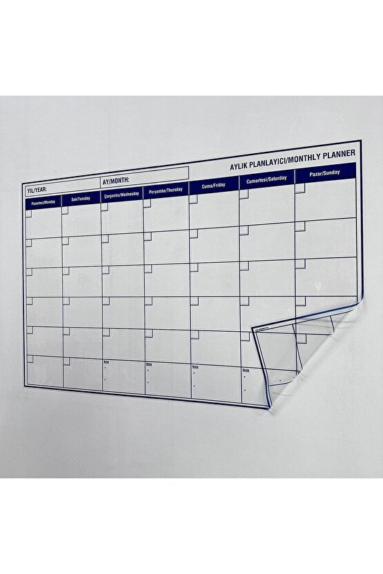 Mavi Aylık Planlayıcı Statik Akıllı Yazı Tahtası – Duvar, Cam ve Tahtaya Uygulanır – 85×56 cm
