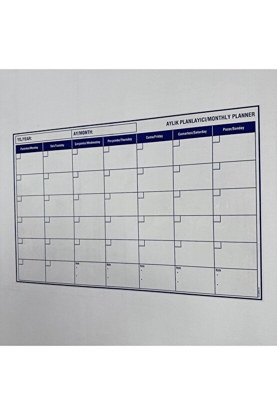 Mavi Aylık Planlayıcı Statik Akıllı Yazı Tahtası – Duvar, Cam ve Tahtaya Uygulanır – 85×56 cm