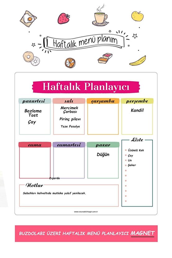 2 Adet Haftalık Menü Planlayıcı Magnet Mıknatıslı Yazı Tahtası Buzdolabı Magneti Bebek Ek Gıda