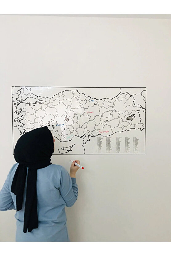 Türkiye Haritası Statik Akıllı Şeffaf Kağıt Tahta 110x56cm Kalem Yapışkansız Tutunan