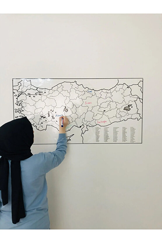 Türkiye Haritası Statik Akıllı Şeffaf Kağıt Tahta 110x56cm Kalem Yapışkansız Tutunan