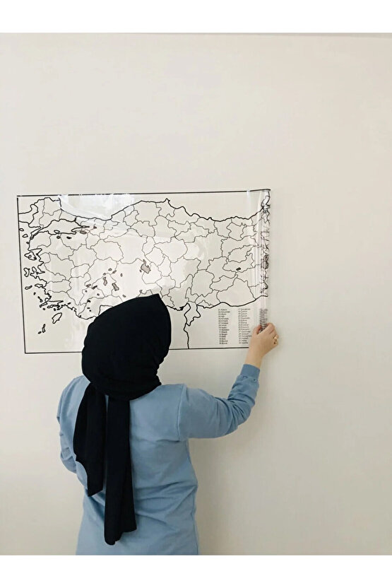 Türkiye Haritası Statik Akıllı Şeffaf Kağıt Tahta 110x56cm Kalem Yapışkansız Tutunan