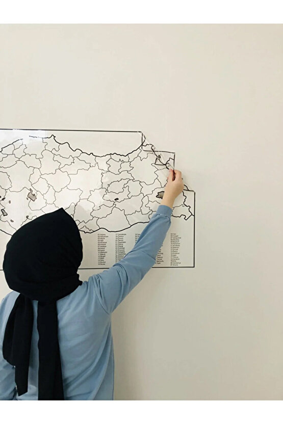 Türkiye Haritası Statik Akıllı Şeffaf Kağıt Tahta 110x56cm Kalem Yapışkansız Tutunan