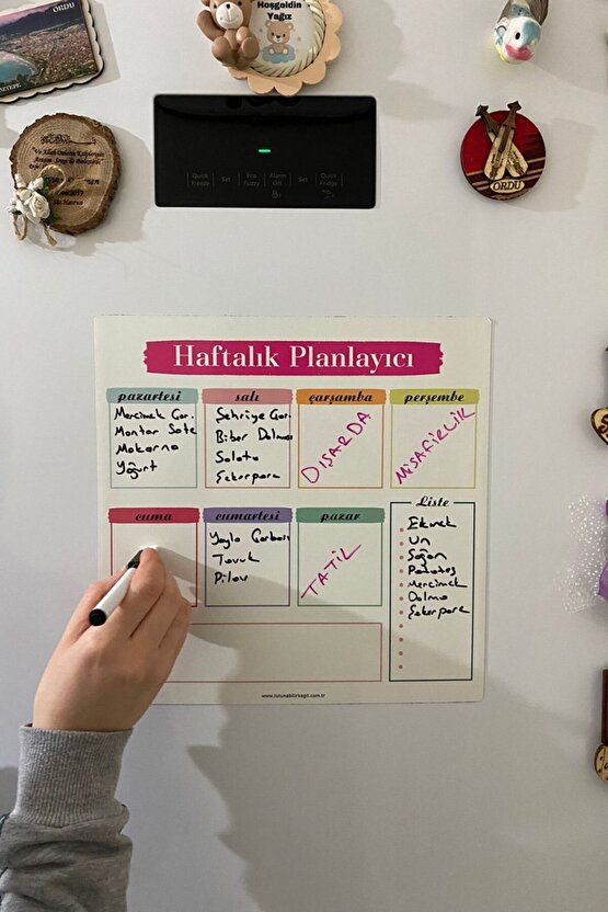 Haftalık Magnet Planlayıcı Menü Mıknatıslı Yazı Tahtası Buzdolabı Magneti Pano 30x30 Cm Kalem
