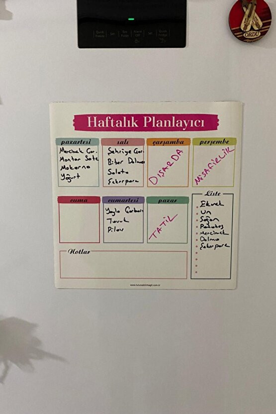Haftalık Magnet Planlayıcı Menü Mıknatıslı Yazı Tahtası Buzdolabı Magneti Pano 30x30 Cm Kalem