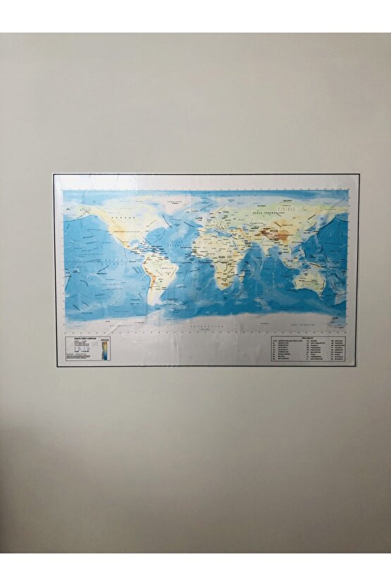 Dünya Fiziki Haritası Dekoratif Dünya Haritası Akıllı Kağıt Tahta 116x75 Cm