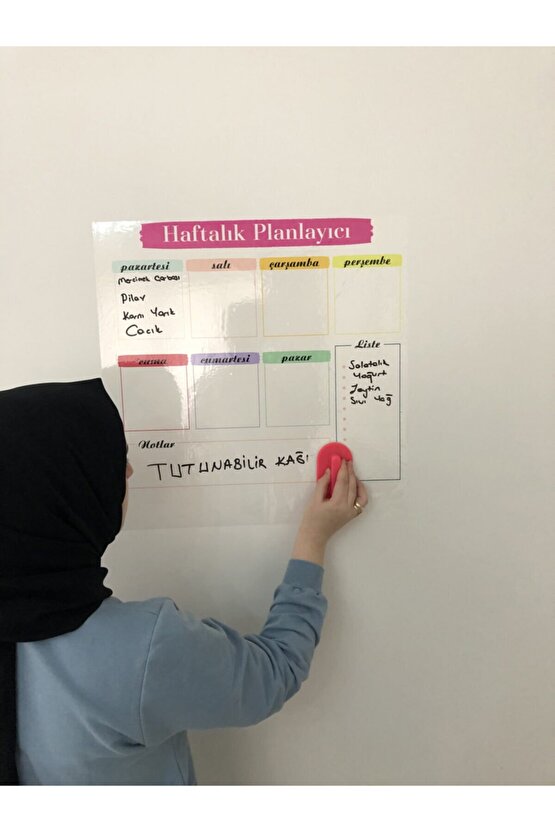 Haftalık Planlayıcı Takvim Statik Akıllı Kağıt Tahta Yazı Tahtası Planner Kalem 50x50 Cm