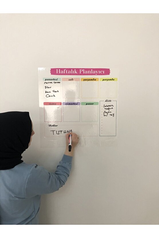 Haftalık Planlayıcı Takvim Statik Akıllı Kağıt Tahta Yazı Tahtası Planner Kalem 50x50 Cm