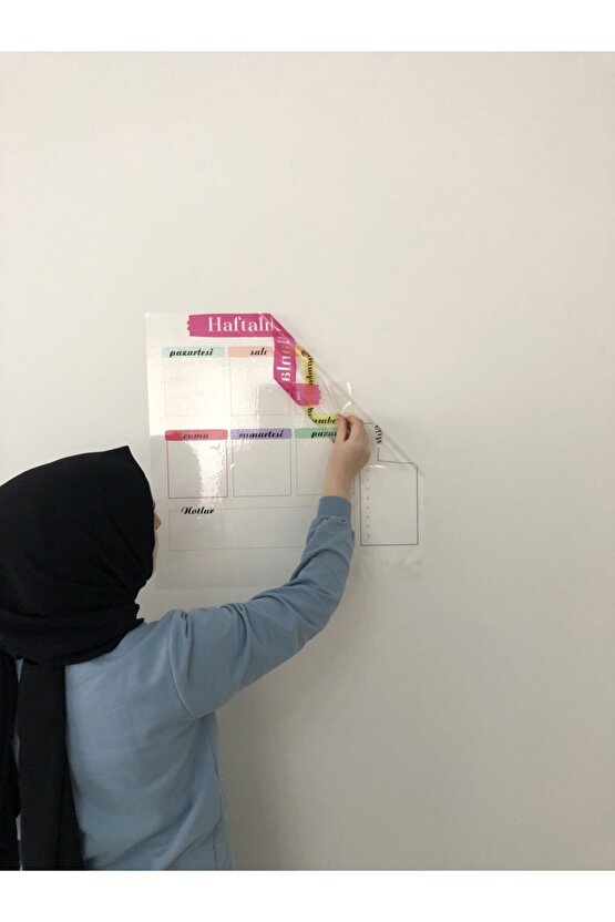 Haftalık Planlayıcı Takvim Statik Akıllı Kağıt Tahta Yazı Tahtası Planner Kalem 50x50 Cm