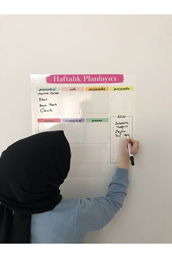 Haftalık Planlayıcı Takvim Statik Akıllı Kağıt Tahta Yazı Tahtası Planner Kalem 50x50 Cm