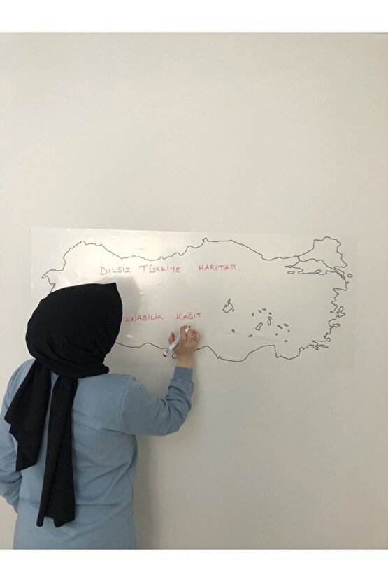 Dilsiz Türkiye Haritası Yazı Tahtası Statik Akıllı Kağıt Tahta Kalem 114x48 Cm Yapışkansız