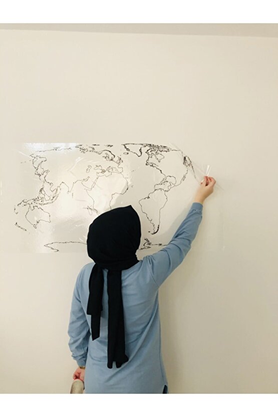 Dilsiz Dünya Haritası Yazı Tahtası Statik Akıllı Kağıt Tahta Kalem 114x56 Cm Yapışkansız