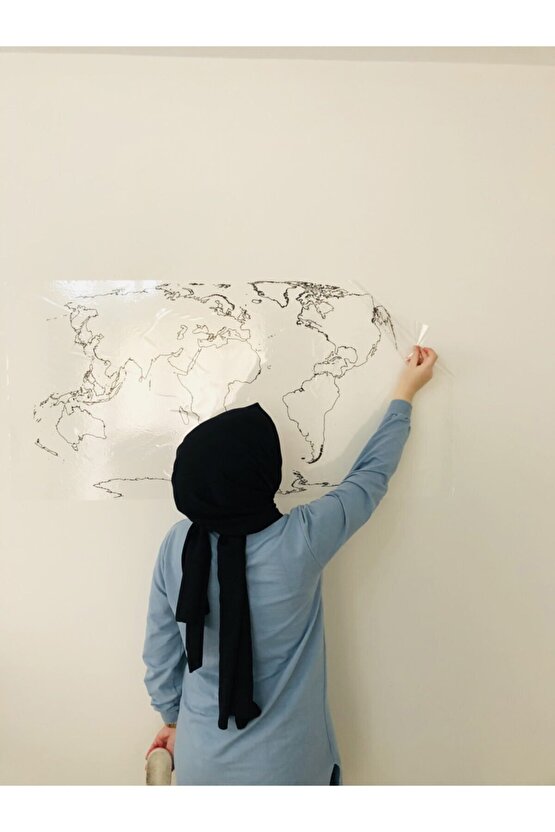 Dilsiz Dünya Haritası Yazı Tahtası Statik Akıllı Kağıt Tahta Kalem 114x56 Cm Yapışkansız