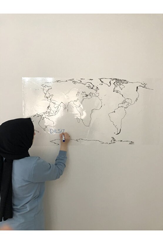 Dilsiz Dünya Haritası Yazı Tahtası Statik Akıllı Kağıt Tahta Kalem 114x56 Cm Yapışkansız