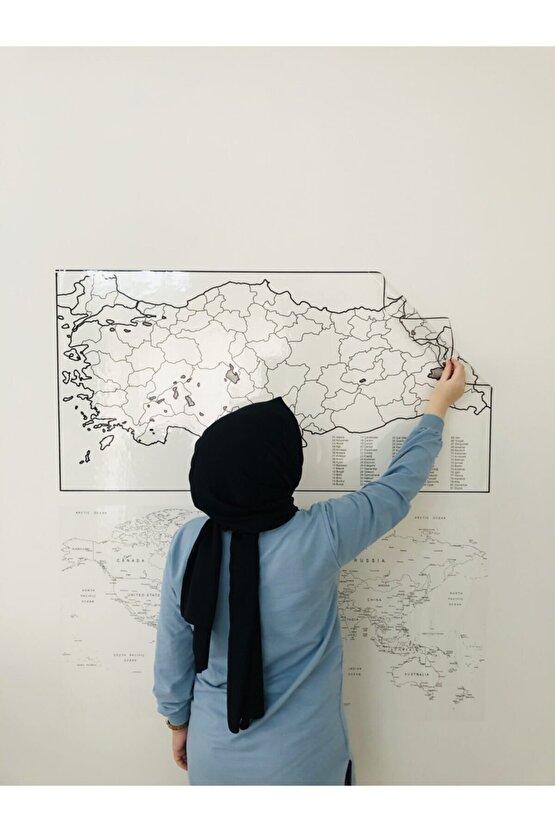 Türkiye Ve Dünya Haritası Yazı Tahtası Akıllı Kağıt Tahta Statik + Kalem