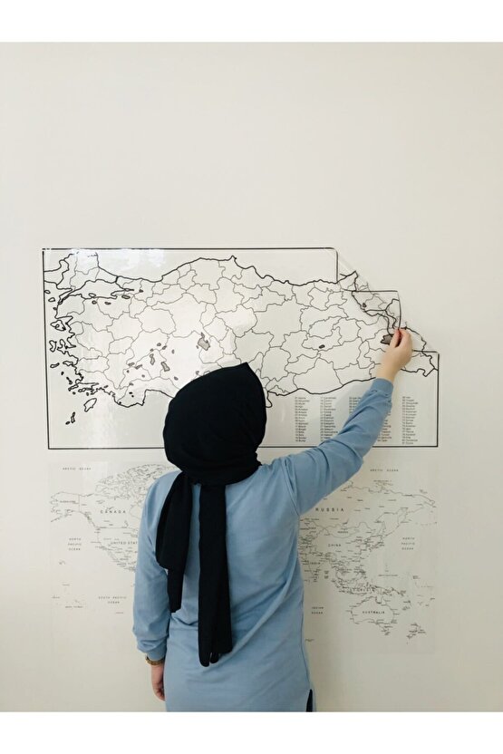 Türkiye Ve Dünya Haritası Yazı Tahtası Akıllı Kağıt Tahta Statik + Kalem