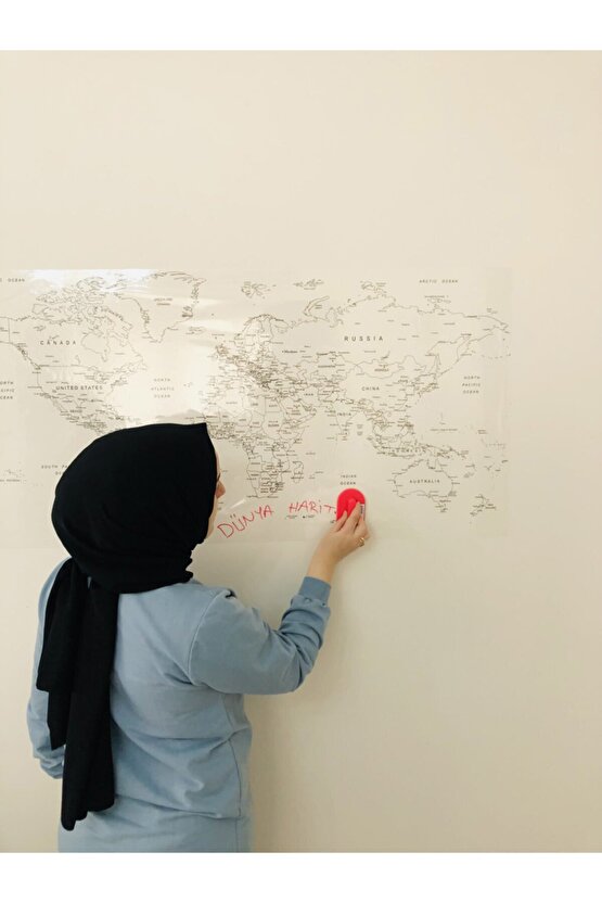 Türkiye Ve Dünya Haritası Yazı Tahtası Akıllı Kağıt Tahta Statik + Kalem