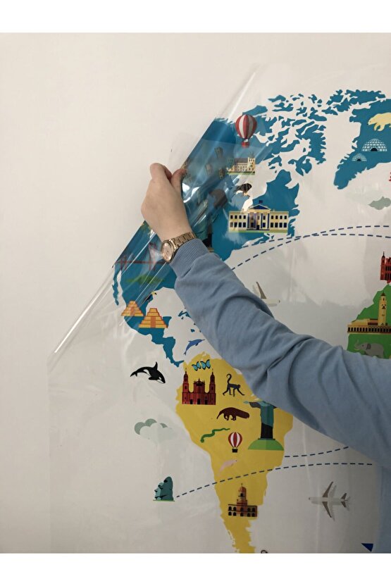 World Travel Map Dünya Seyahat Haritası Yazı Tahtası Akıllı Kağıt Tahta 100x150 Cm + Kalem