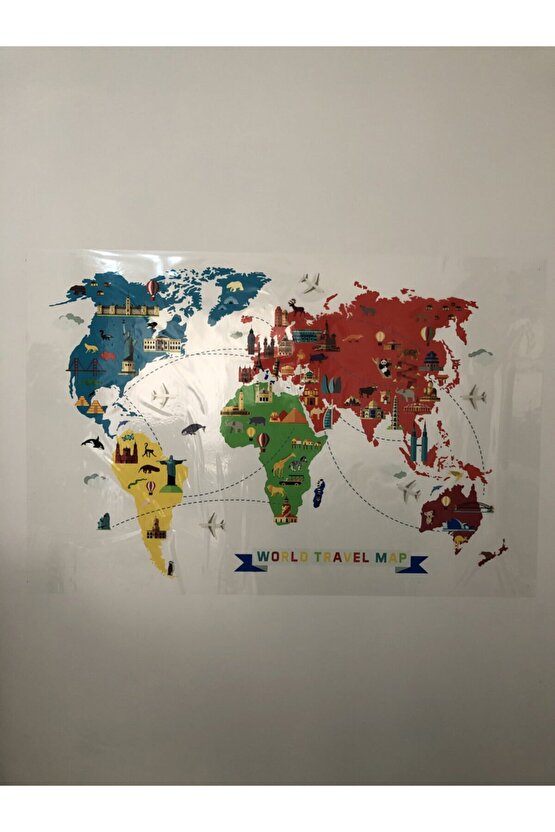 World Travel Map Dünya Seyahat Haritası Yazı Tahtası Akıllı Kağıt Tahta 100x150 Cm + Kalem