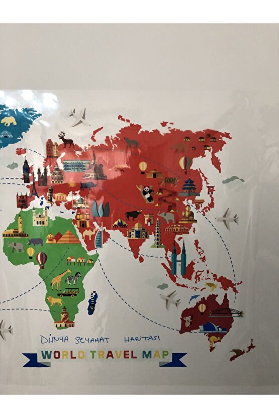 World Travel Map Dünya Seyahat Haritası Yazı Tahtası Akıllı Kağıt Tahta 100x150 Cm + Kalem