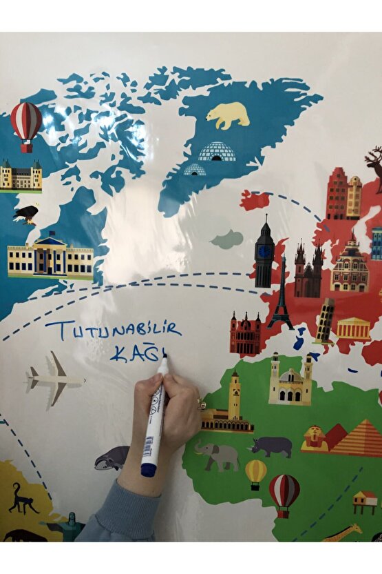 World Travel Map Dünya Seyahat Haritası Yazı Tahtası Akıllı Kağıt Tahta 100x150 Cm + Kalem