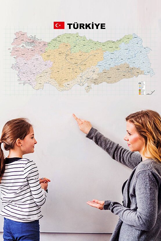 Türkiye Il Ilçe Haritası Yazı Tahtası Akıllı Kağıt Tahta Kalem Hediyeli Dekoratif 70x150cm