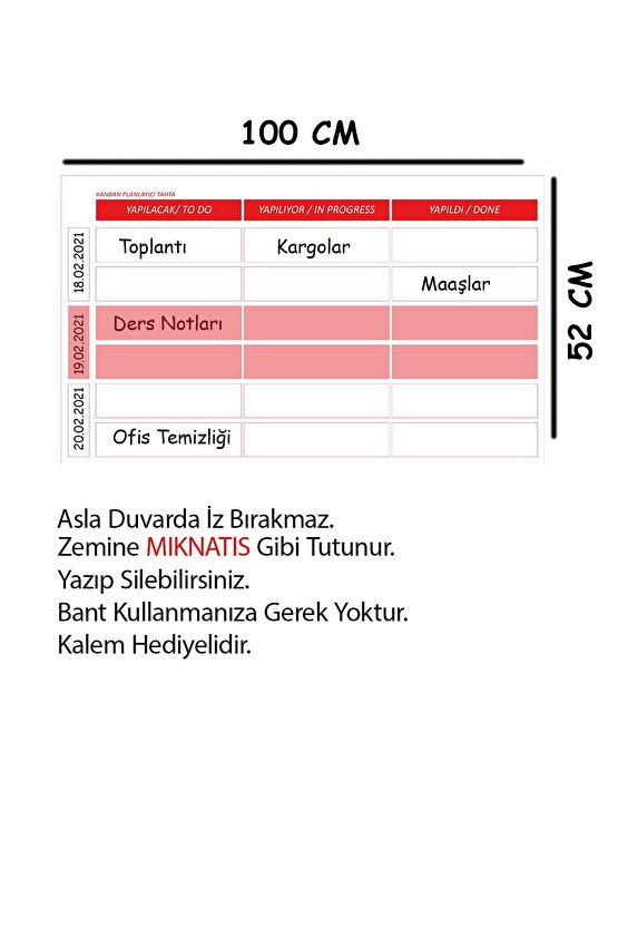 Kanban Planlayıcı Takvim 100x52 cm