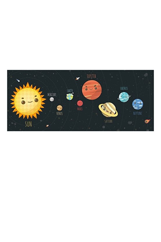 Güneş Sistemi Dekoratif Eğitim Amaçlı Akıllı Kağıt Tahta Yazı Tahtası İngilizce 150x56 Cm