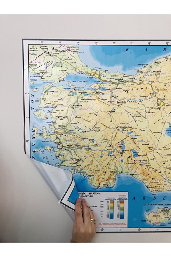Türkiye Fiziki Haritası Dekoratif Türkiye Haritası Akıllı Kağıt Tahta 116x65 Cm