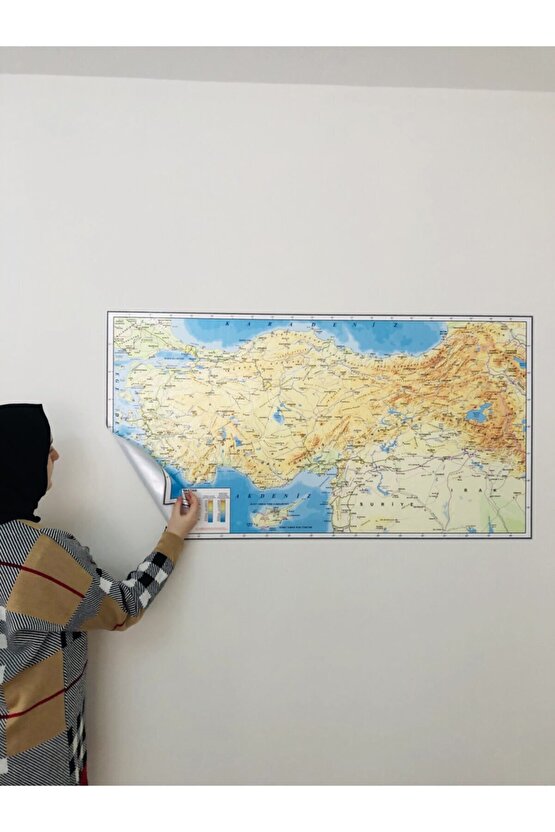 Türkiye Fiziki Haritası Dekoratif Türkiye Haritası Akıllı Kağıt Tahta 116x65 Cm