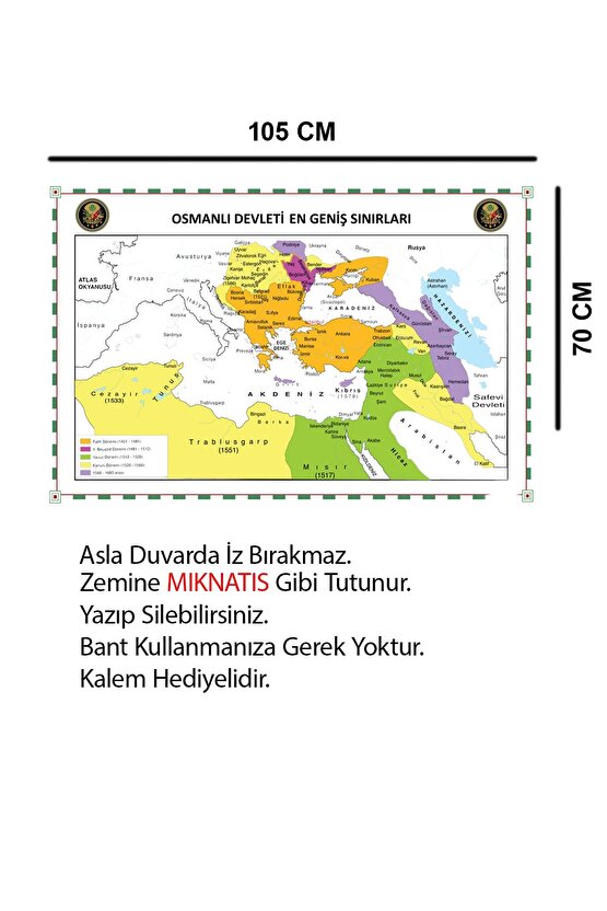 Osmanlı Devleti Haritası En Geniş Sınırları Kağıt Tahta 70x105 Cm
