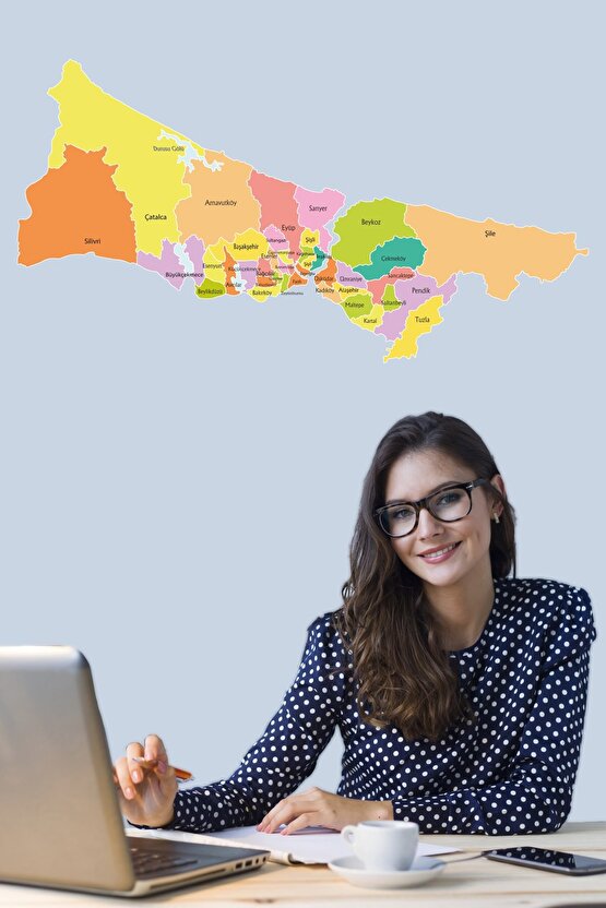 Istanbul Anadolu Ve Avrupa Yakası Haritası Görünümü Kağıt Tahta 135x72 Cm
