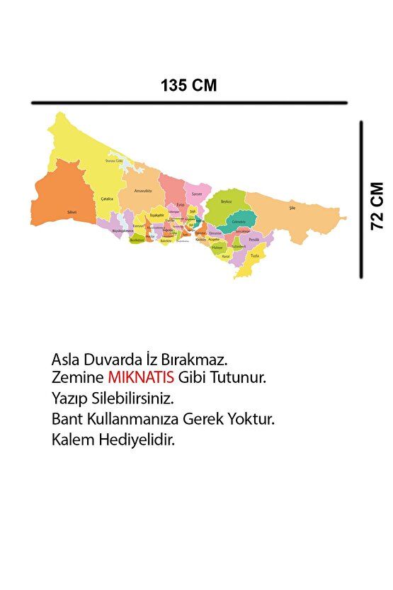 Istanbul Anadolu Ve Avrupa Yakası Haritası Görünümü Kağıt Tahta 135x72 Cm