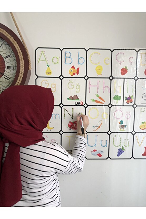 Türkçe Alfabe Statik Akıllı Kağıt Tahta Ilkokul Eğitim Yazı Tahtası Kalem 100x70 Cm