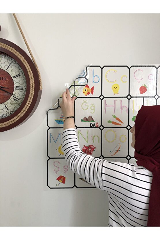 Türkçe Alfabe Statik Akıllı Kağıt Tahta Ilkokul Eğitim Yazı Tahtası Kalem 100x70 Cm