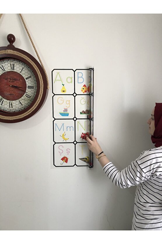 Türkçe Alfabe Statik Akıllı Kağıt Tahta Ilkokul Eğitim Yazı Tahtası Kalem 100x70 Cm
