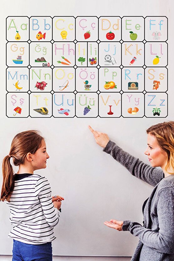 Türkçe Alfabe Statik Akıllı Kağıt Tahta Ilkokul Eğitim Yazı Tahtası Kalem 100x70 Cm