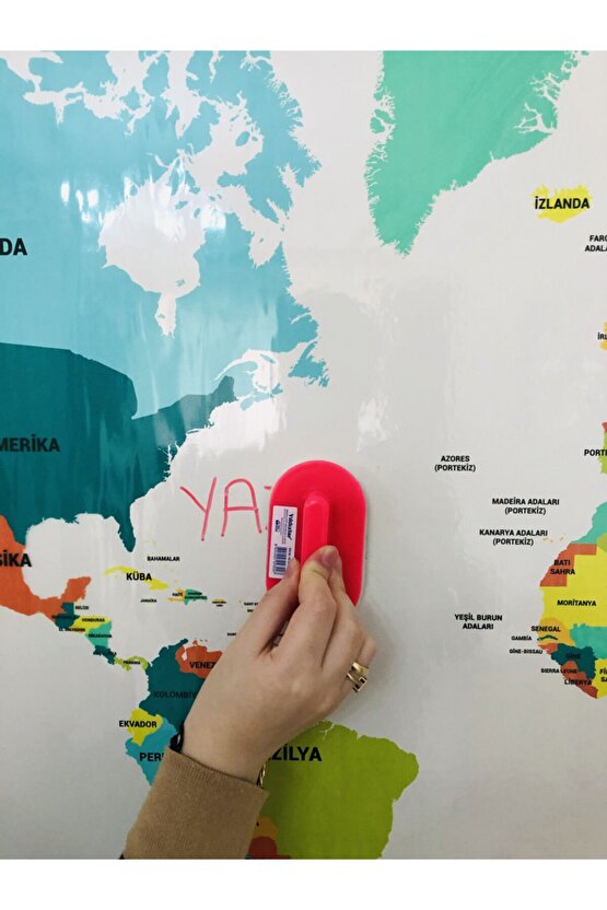 Dünya Haritası Akıllı Kağıt Tahta Yazı Tahtası Özel Baskı Renkli + Yazı Tahtası Kalemi 1 Adet